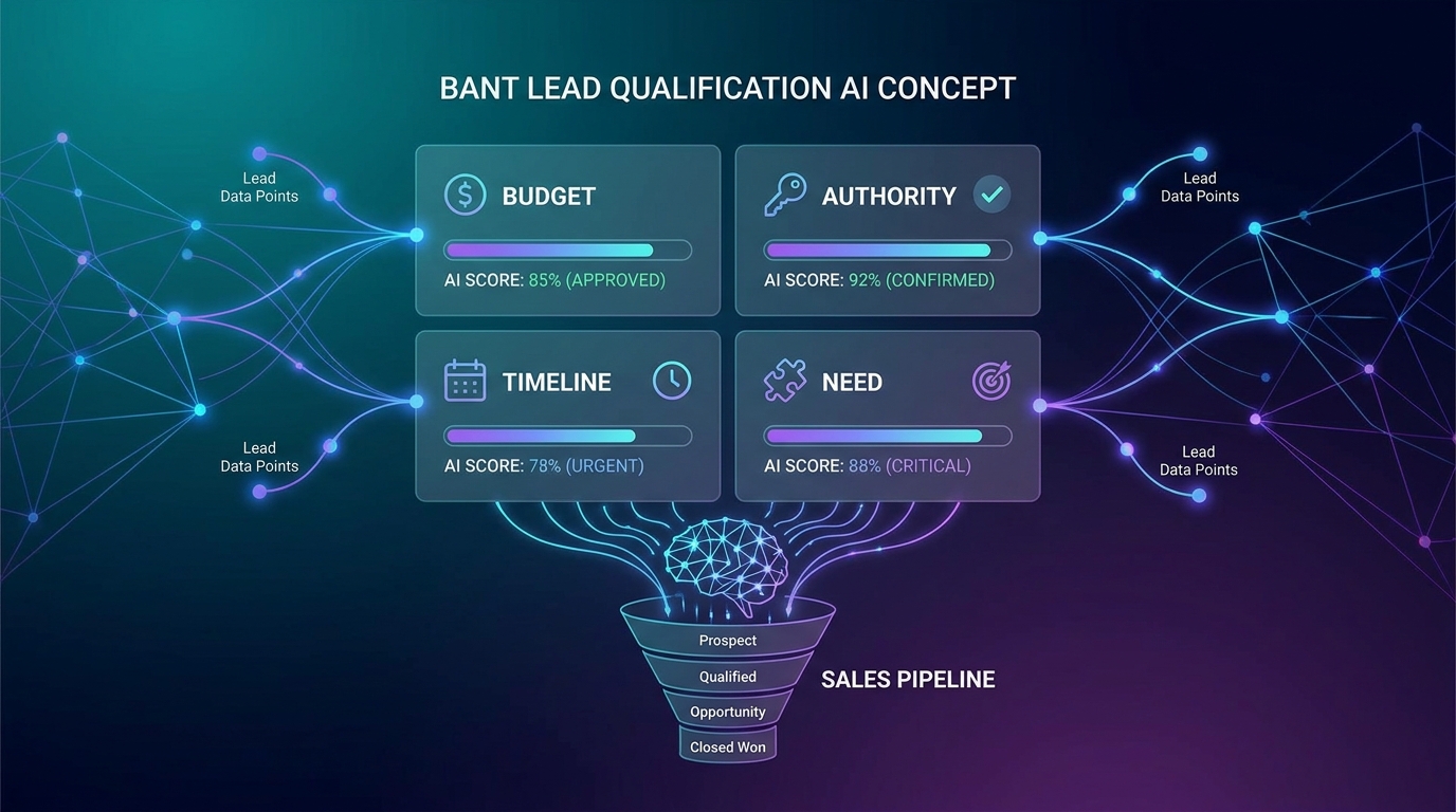 AI Sales Assistant concept, BANT qualification workflow với AI