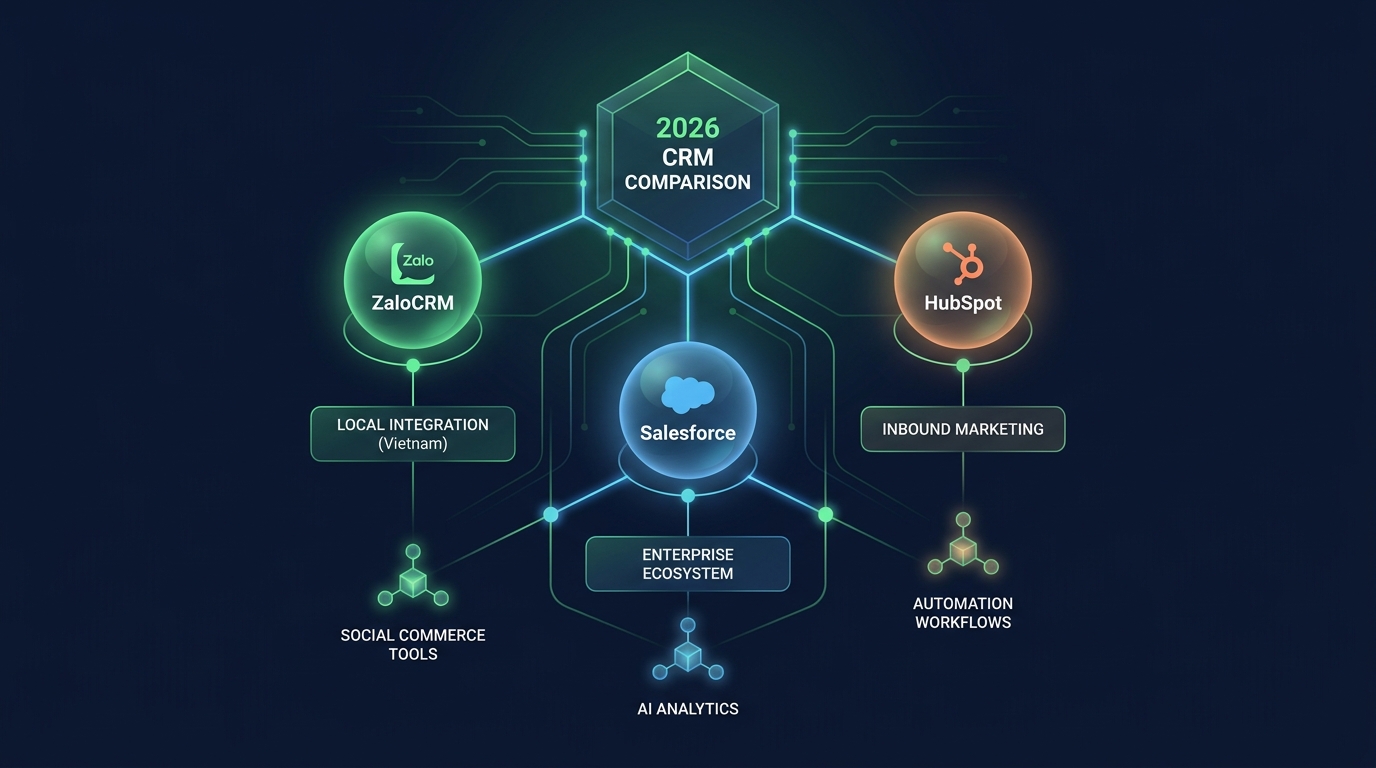 ZaloCRM vs HubSpot vs Salesforce comparison diagram