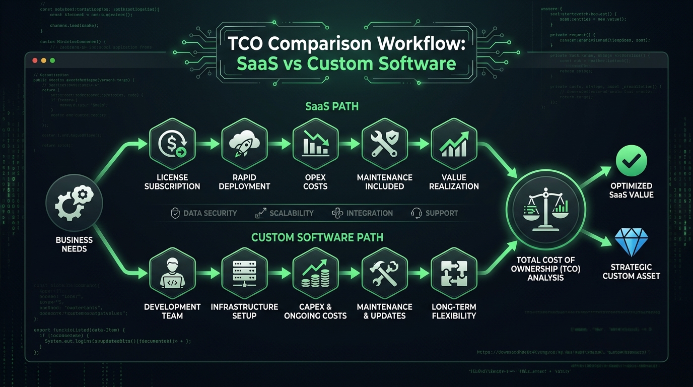 SaaS vs Custom Software TCO break-even workflow