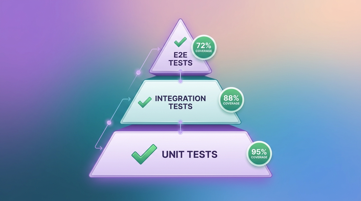 Testing pyramid phần mềm custom: unit, integration, E2E với coverage targets
