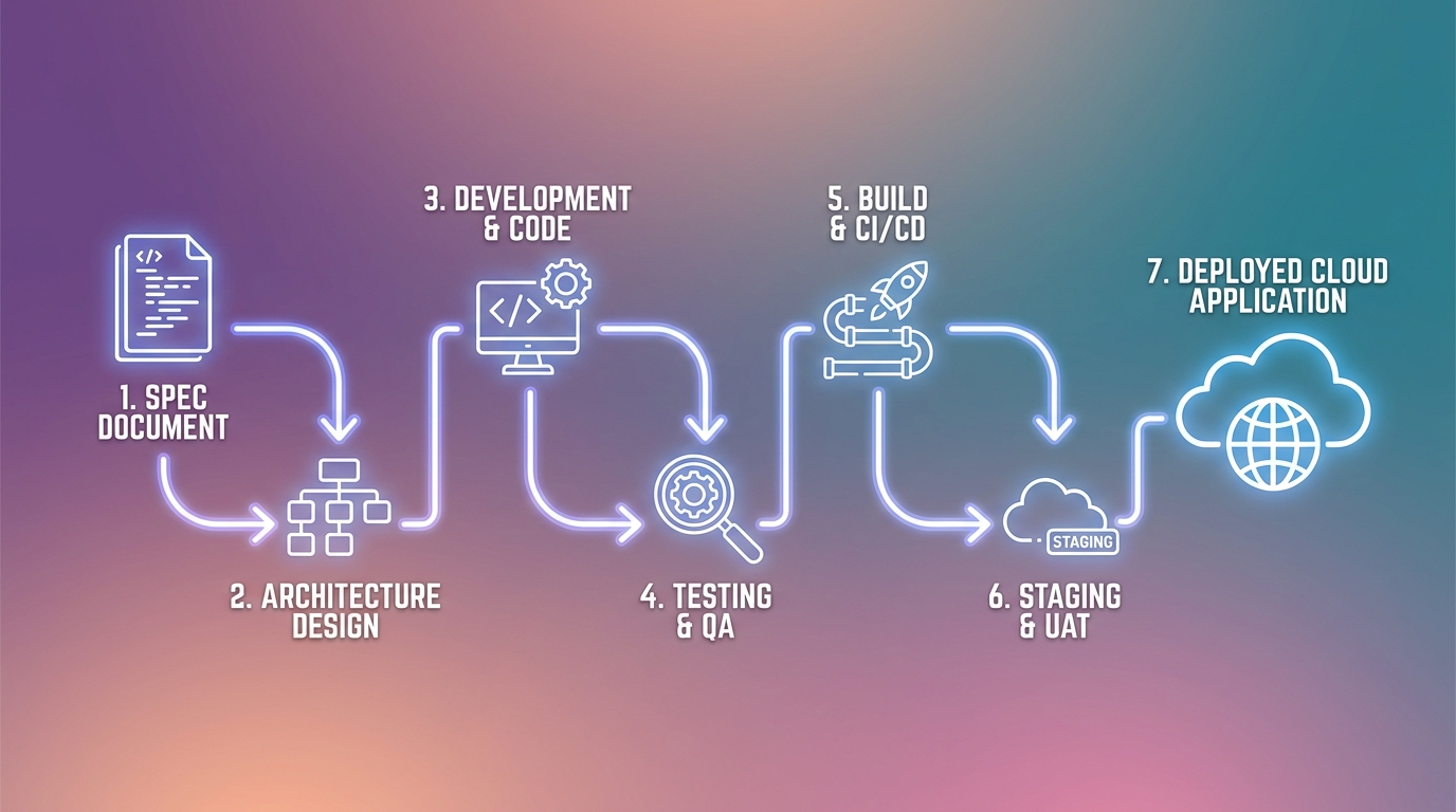 Quy trình build phần mềm custom bằng Claude Code, 7 bước từ spec đến production