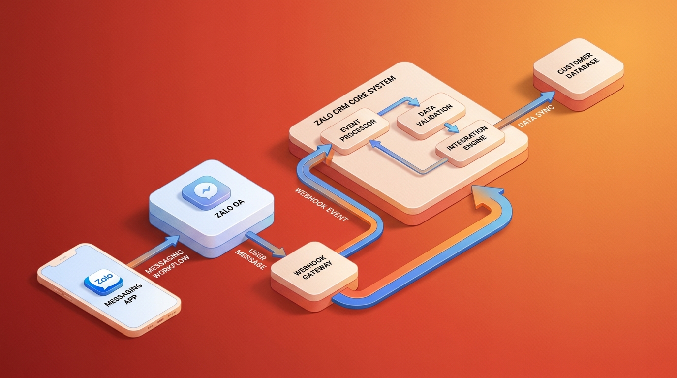 Doanh chủ Việt Nam kiểm tra dashboard CRM trên laptop với thông báo Zalo OA hiện trên điện thoại