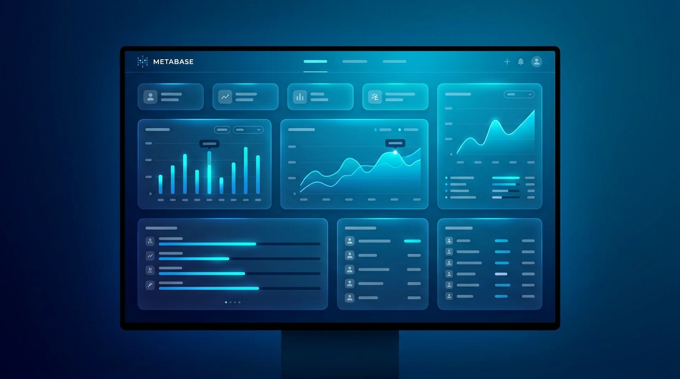 Biểu đồ so sánh chi phí Metabase Power BI Tableau cho SME 50 user trên nền navy với cột neon