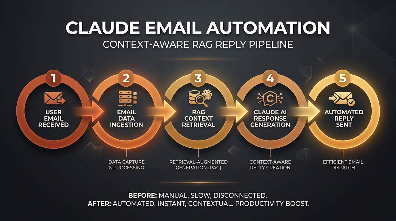 Workflow xử lý email tự động 6 stage IMAP retrieval Claude reply validation send