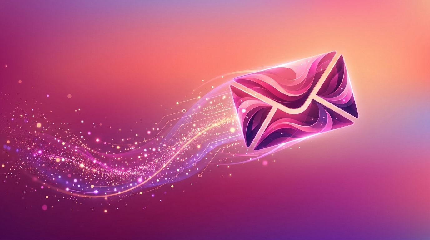 Abstract email envelope flying with sparkles trail