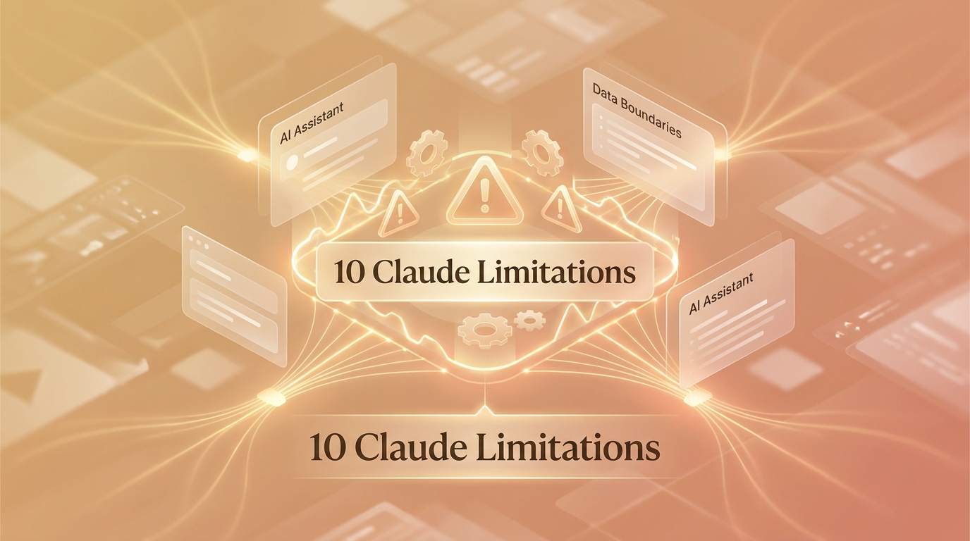 Claude AI limits and boundaries editorial illustration with warning symbols
