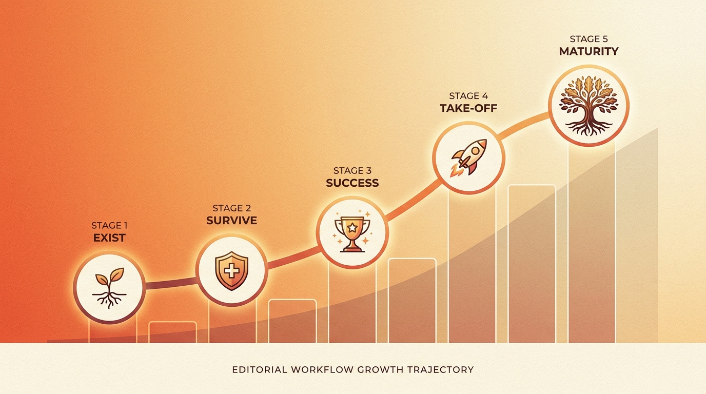 Workflow 5 giai đoạn tăng trưởng SME từ Tồn Tại đến Trưởng Thành