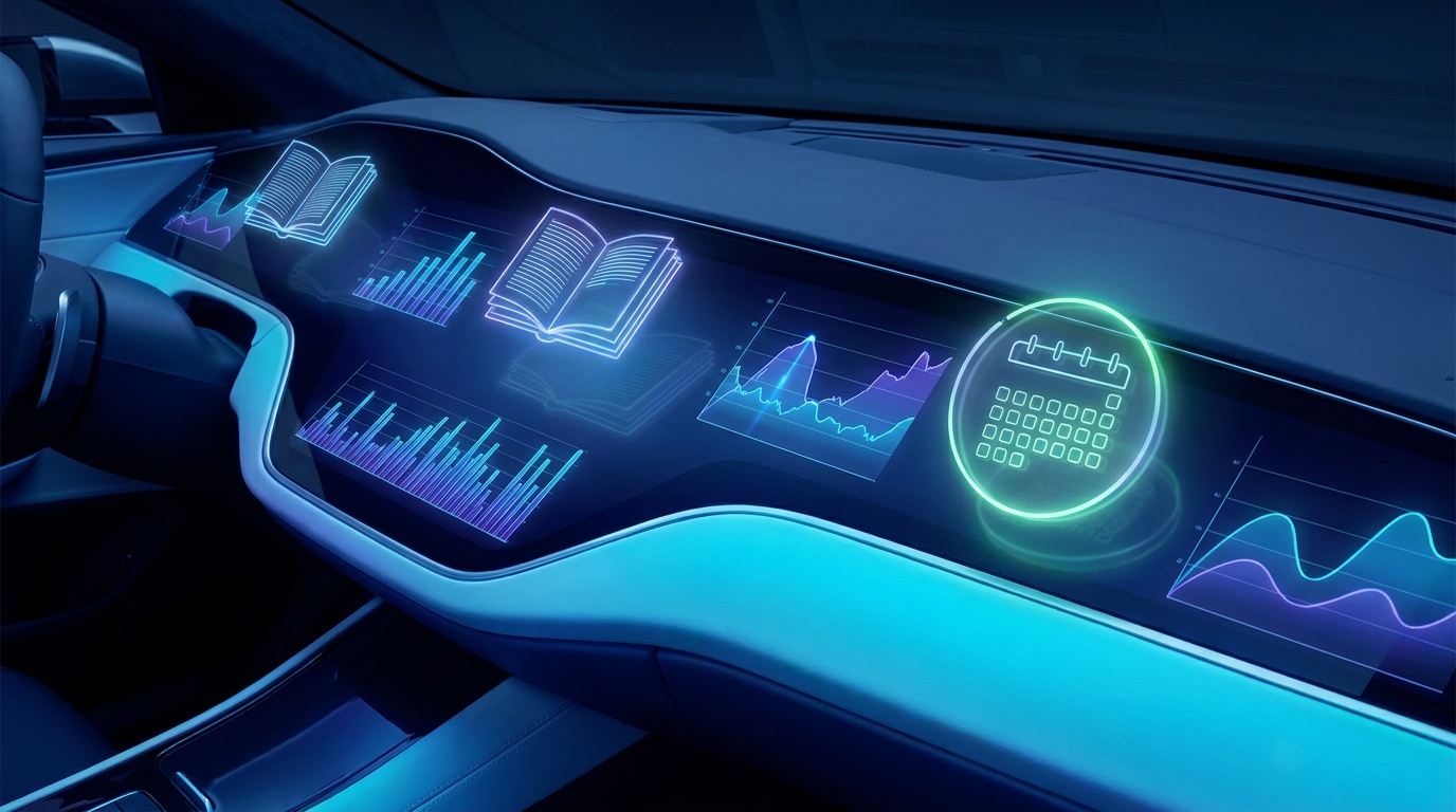 Lịch 30 ngày phát sáng cùng sách hướng dẫn SQL holographic trên nền cyan navy