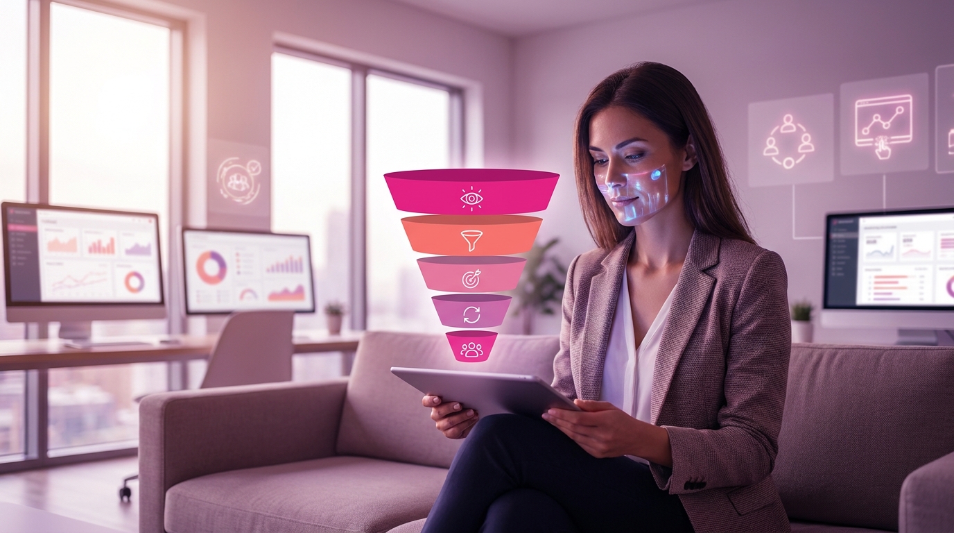 Lead nurturing funnel visualization với 5 stages cho B2B sales process