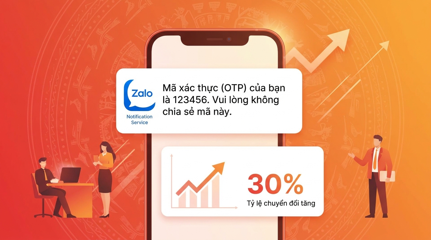 Cover hero ZNS notification ZaloCRM với OTP và conversion chart