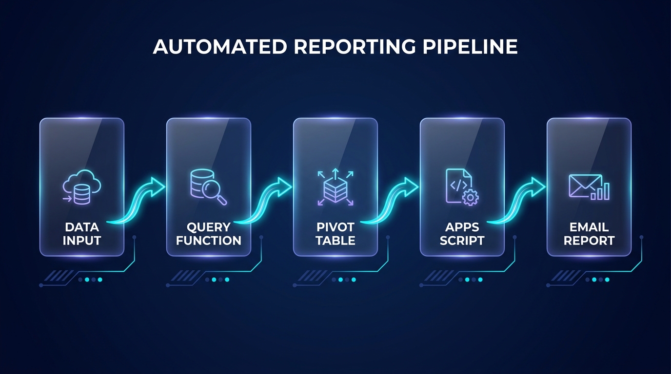 Workflow auto-report Sheets từ data input qua QUERY pivot script đến email báo cáo