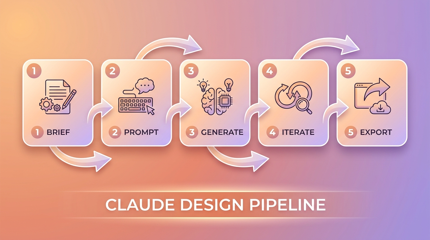 Workflow pipeline Claude Design 5 bước: brief, prompt, generate, iterate, export