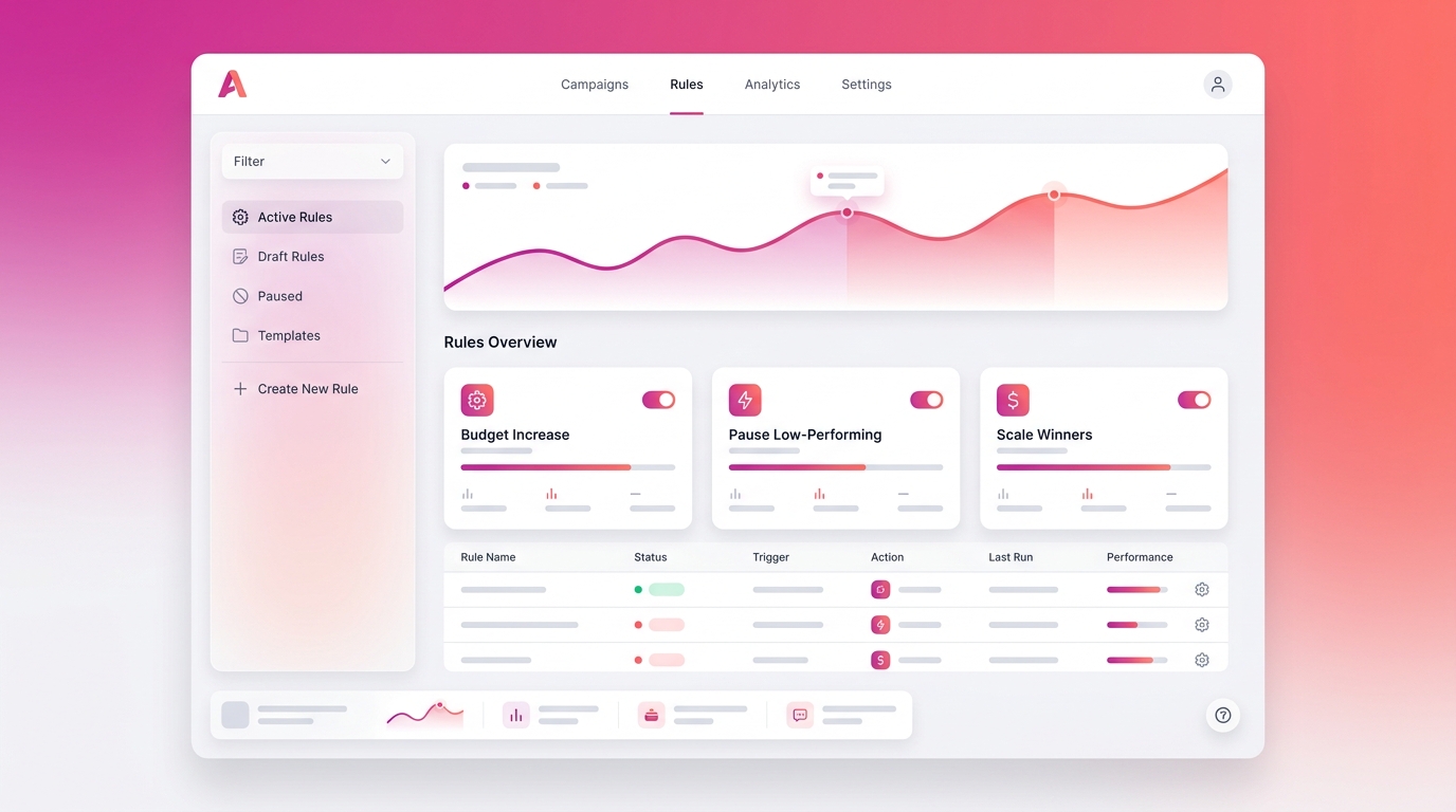 Meta Ads performance metrics với automated rules dashboard