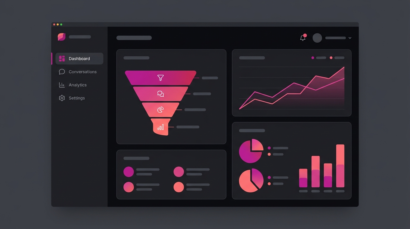 AI chatbot đang qualify lead qua conversation interface trên mobile và desktop, futuristic gradient