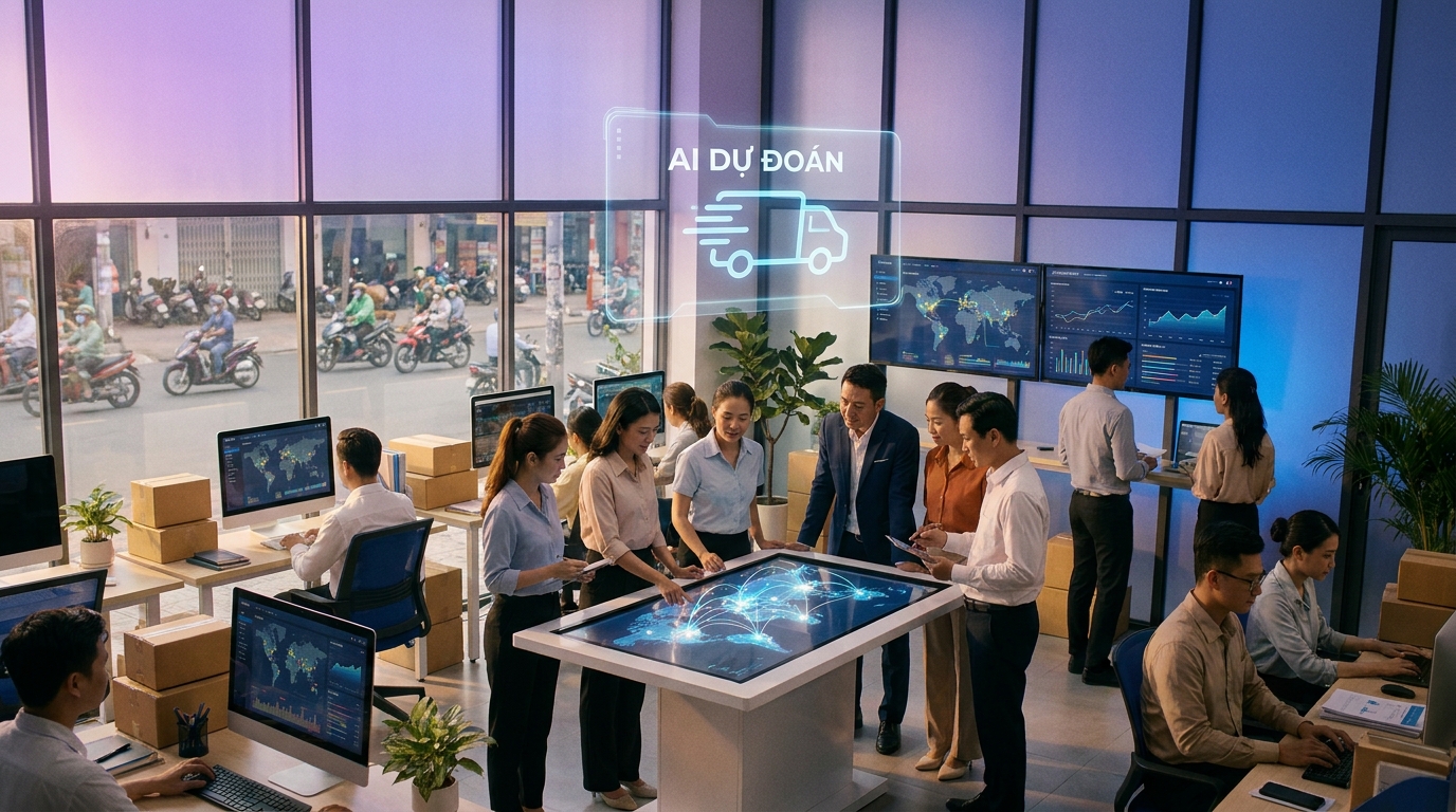 Minh họa AI logistics dự đoán thời gian giao cho SME Việt Nam