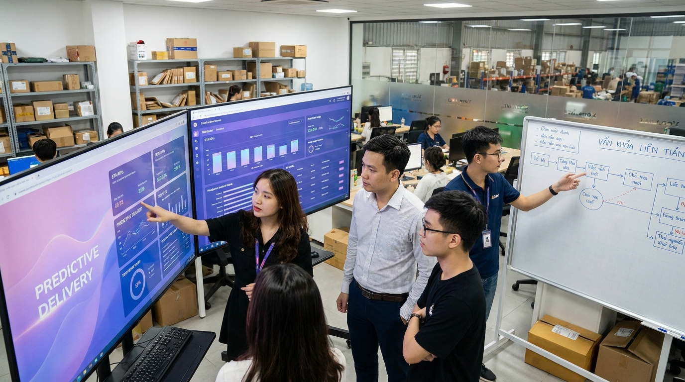 Minh họa mô hình eta nên đo bằng kpi nào? cho AI logistics dự đoán thời gian giao