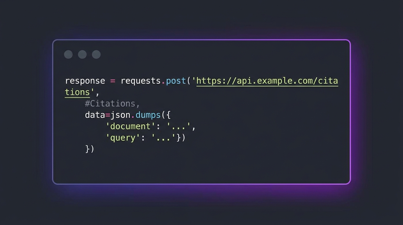 Step-by-step integration code editor Citations API