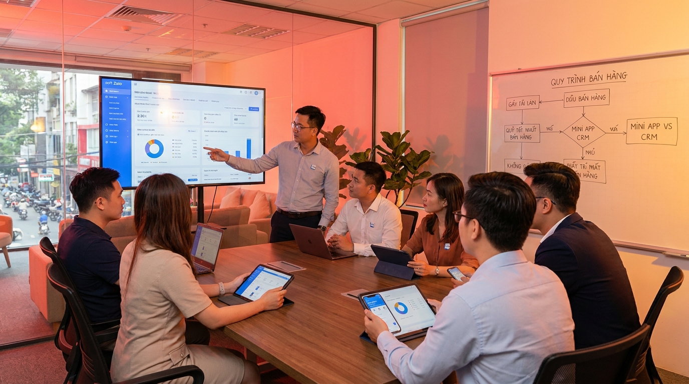 Minh họa khi nào dùng mini app thay vì crm đầy đủ? cho Mini App Zalo sale team