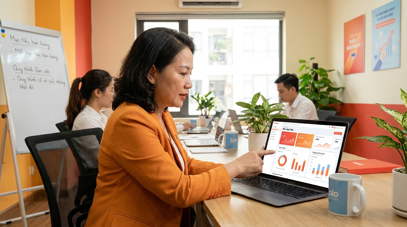 Minh họa sale manager cần xem dashboard nào mỗi ngày? cho Mini App Zalo sale team