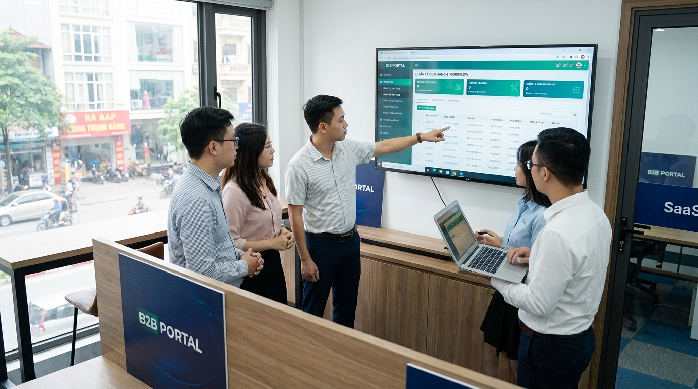 Minh họa khi nào portal tốt hơn gửi email thủ công? cho web portal B2B khách hàng