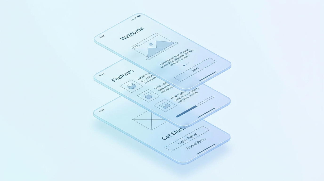 Onboarding flow stacked diagonally