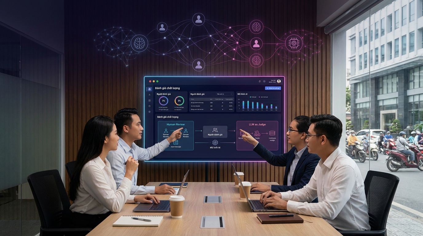 Minh họa nên dùng human review hay llm as judge? cho RAG evaluation đo quality