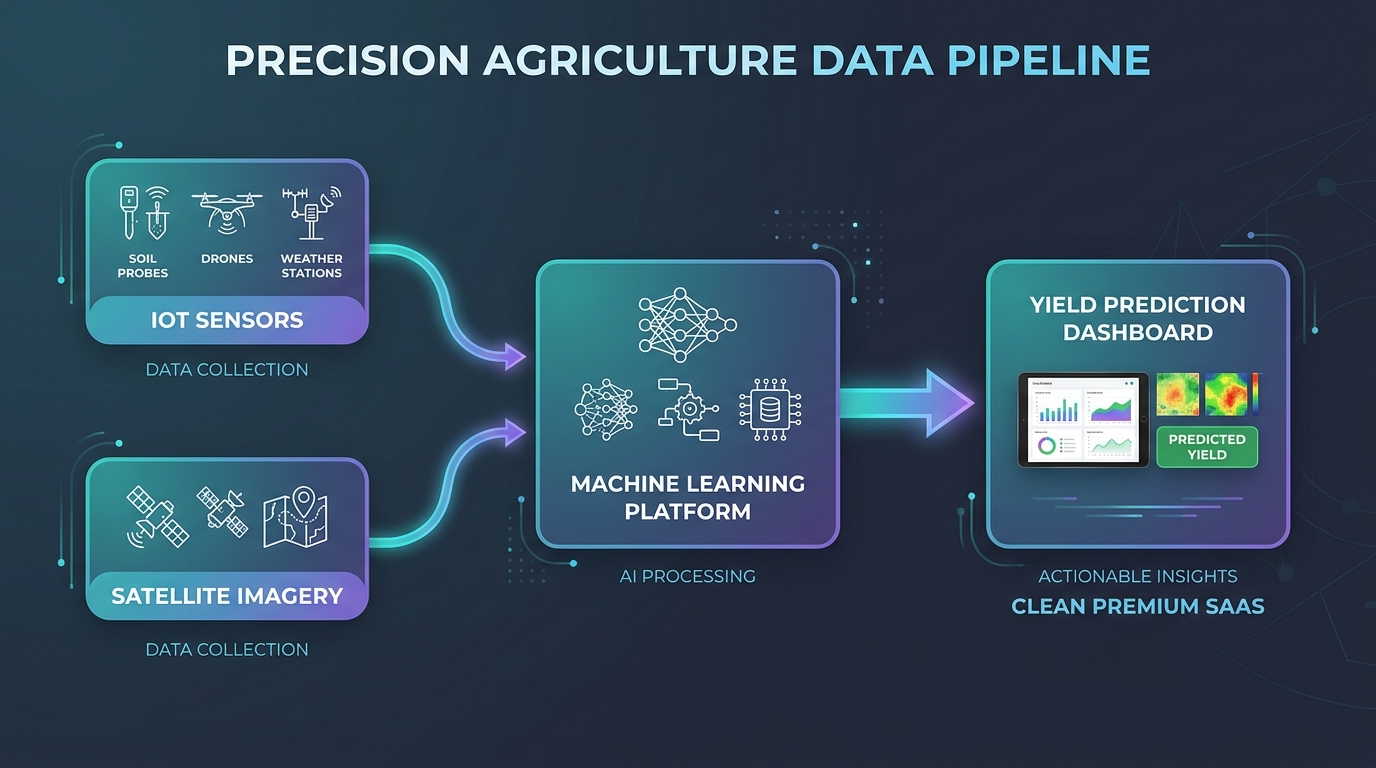 Quy trình workflow AI nông nghiệp từ thu thập dữ liệu IoT đến dự đoán năng suất cây trồng
