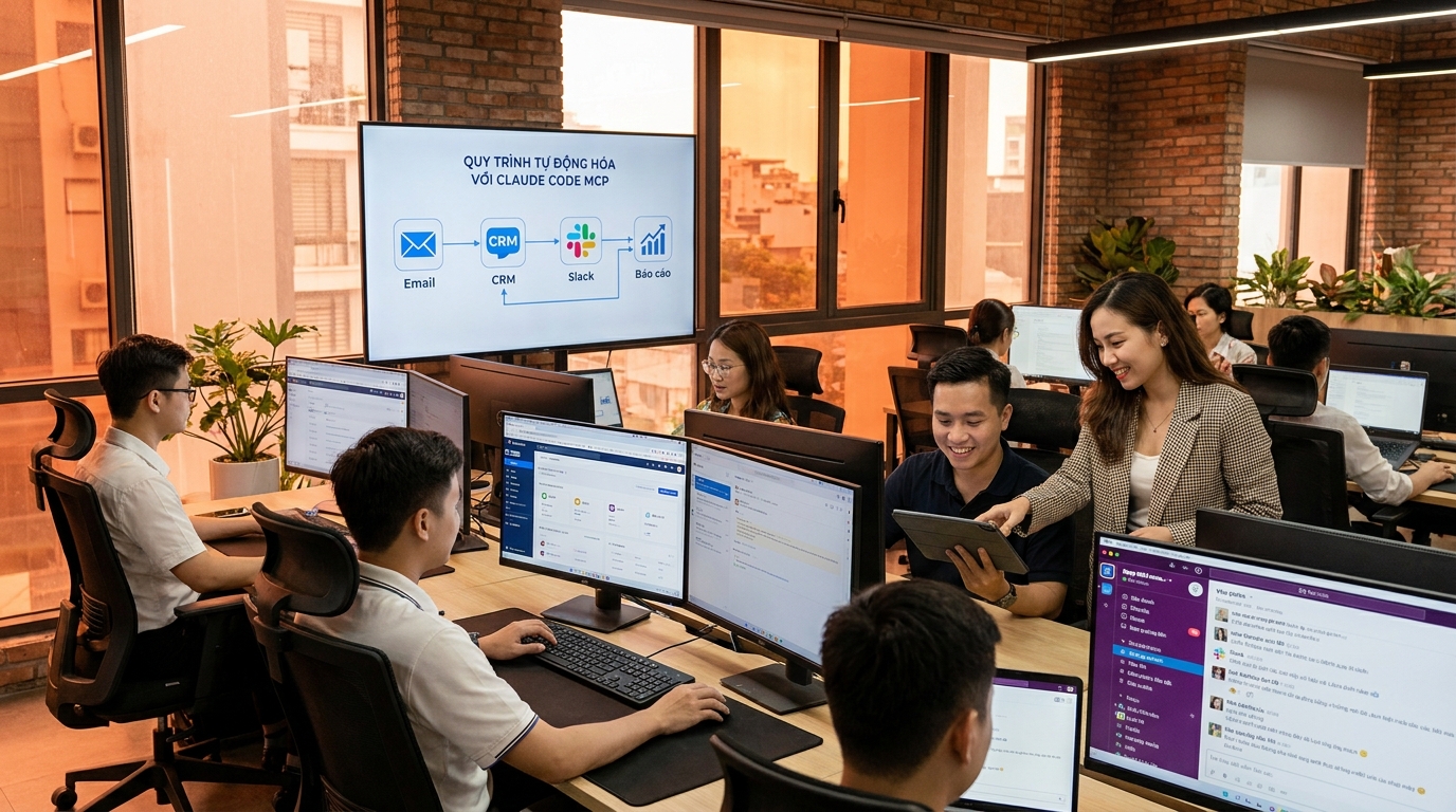 Minh họa workflow nào nên cho mcp tự chạy? cho Claude Code MCP Slack Email CRM