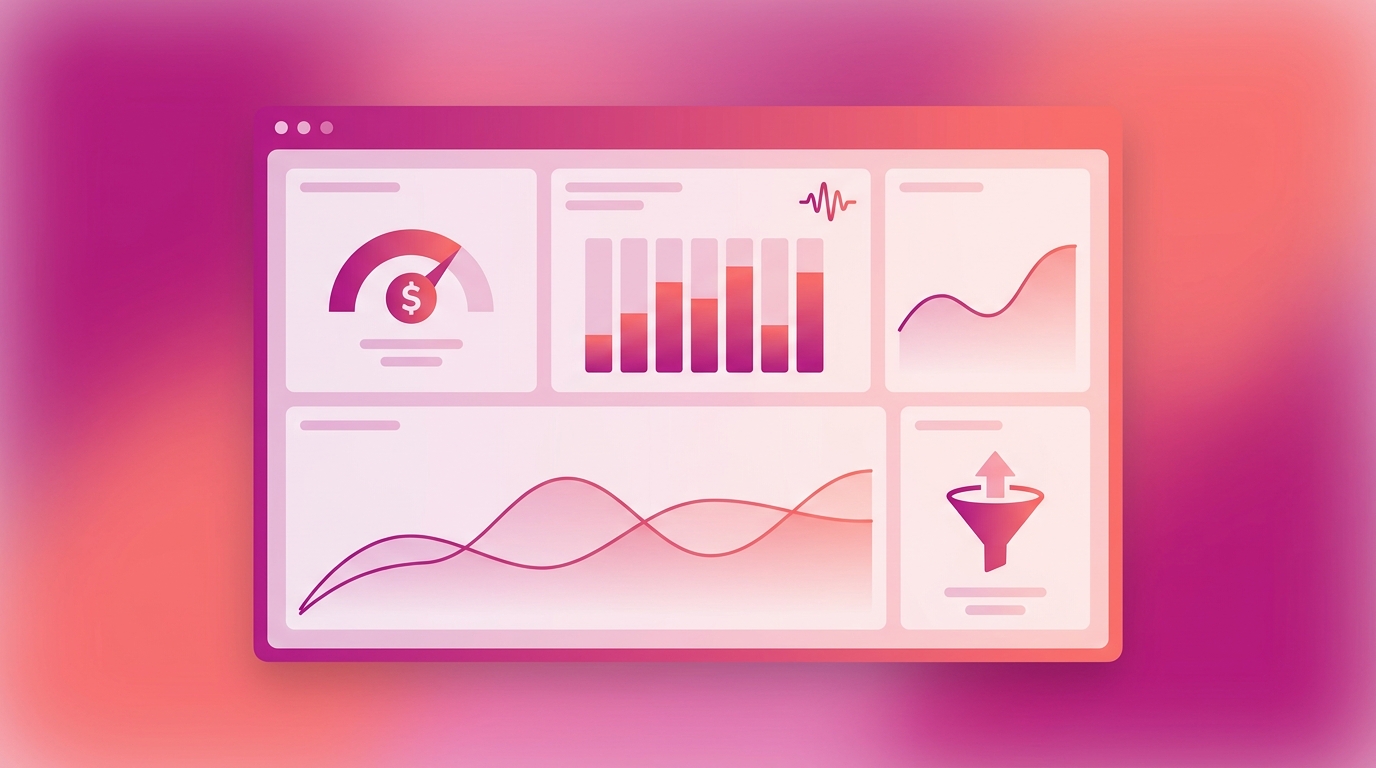 Minh hoạ retargeting performance dashboard với ROAS frequency cap và conversion metrics