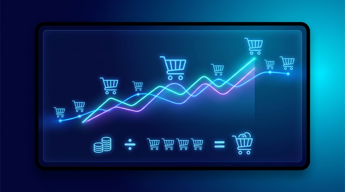 Visualization tính AOV với shopping cart icons