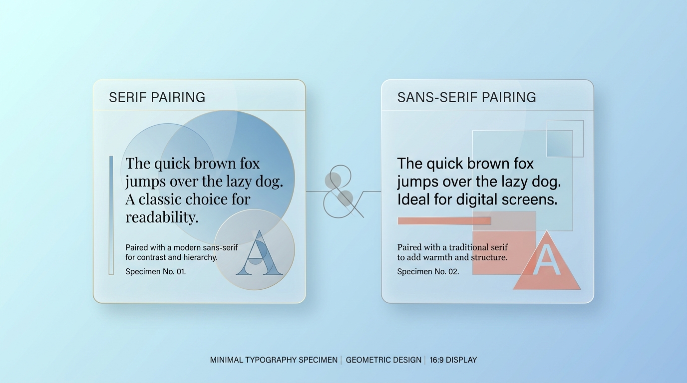 Serif vs sans-serif font pairing comparison cards