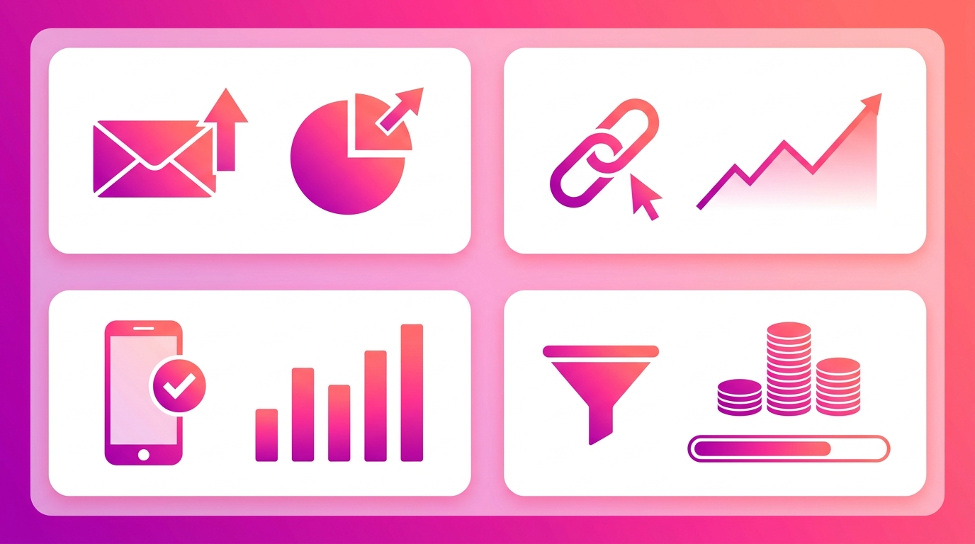 Minh hoạ SMS analytics dashboard với open rates click-through delivery rate conversion