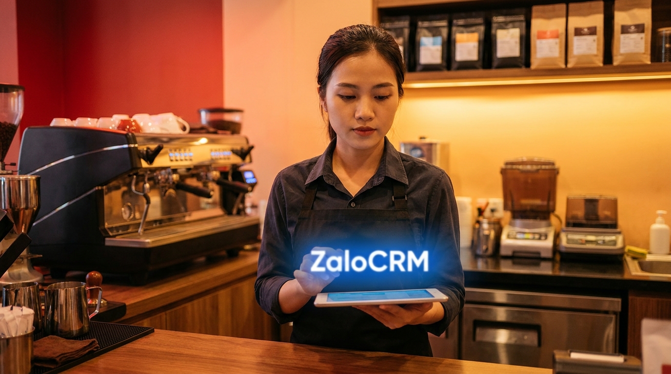 Quản lý chuỗi cà phê dùng tablet ZaloCRM tại quầy