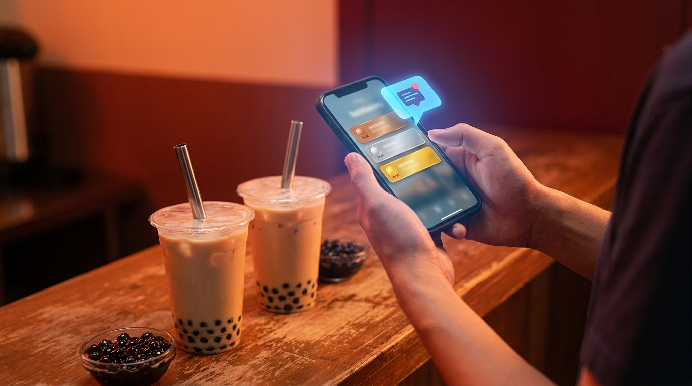 Smartphone xem coupon ZNS chuỗi trà sữa Việt