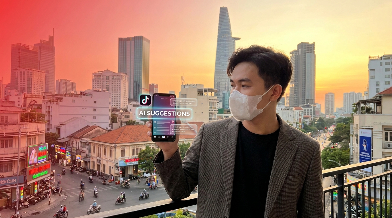 Marketer Việt Nam dùng Claude AI viết caption TikTok và Facebook trên laptop