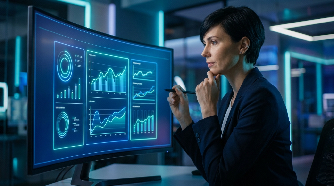 Data analyst weighing pros and cons of attribution models on dashboard
