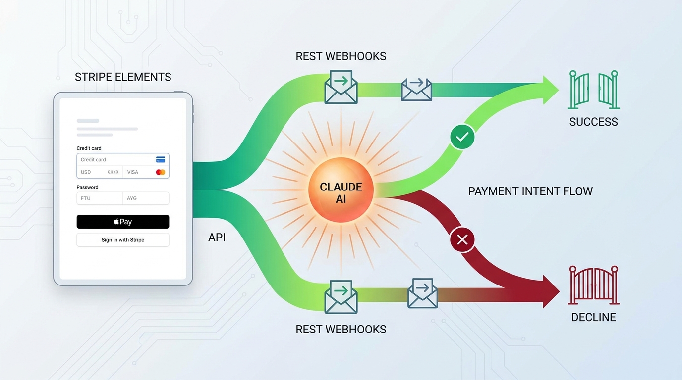 Stripe checkout flow architecture với Claude AI