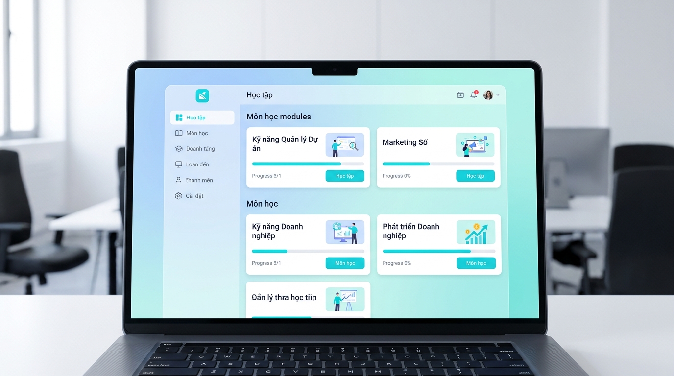 Giao diện nền tảng e-learning với các module khoá học