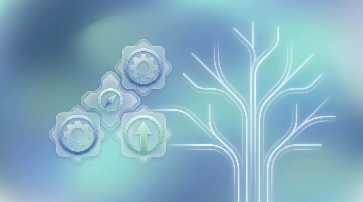 Abstract certification badges and skill tree visualization