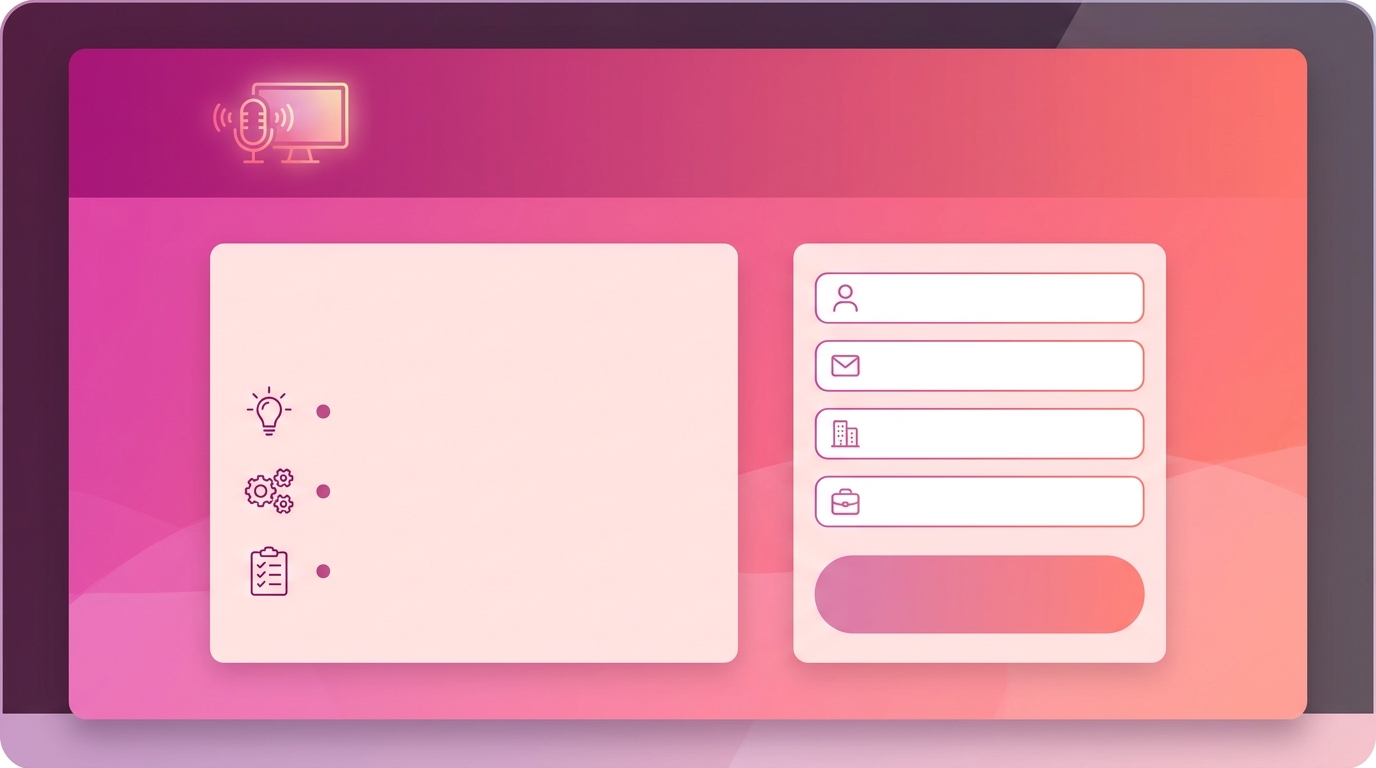 Minh hoạ webinar registration landing page với form fields và value proposition