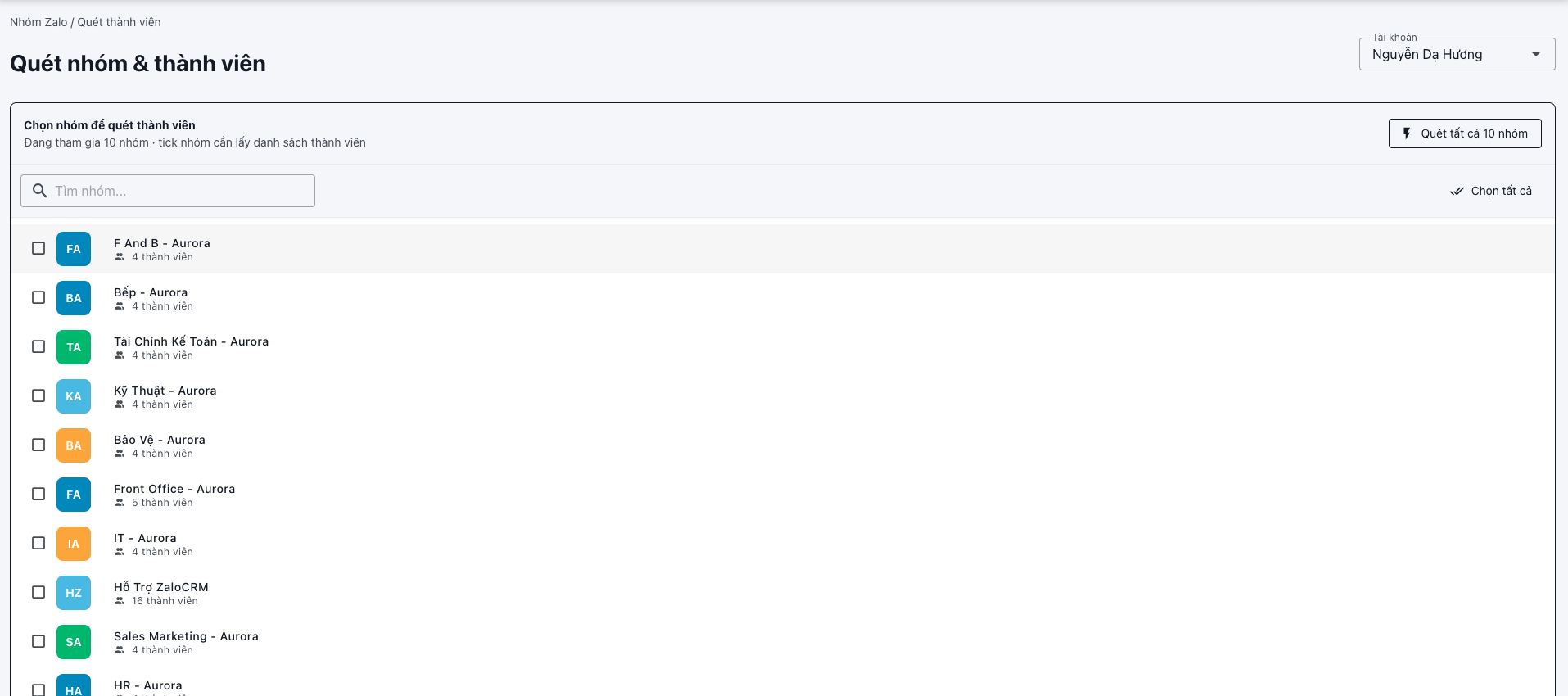 Scan thành viên nhóm Zalo trên ZaloCRM