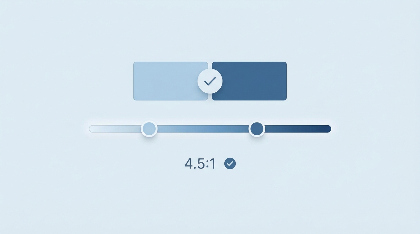 Slider so sánh contrast giữa hai swatch màu với indicator và check mark trên nền xanh nhạt