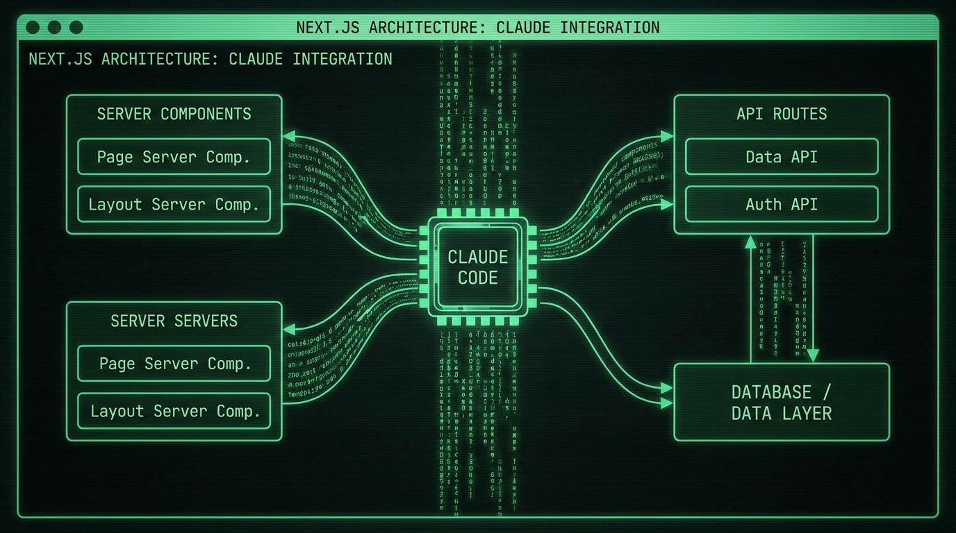 Next.js architecture với Claude Code tạo server component và API routes