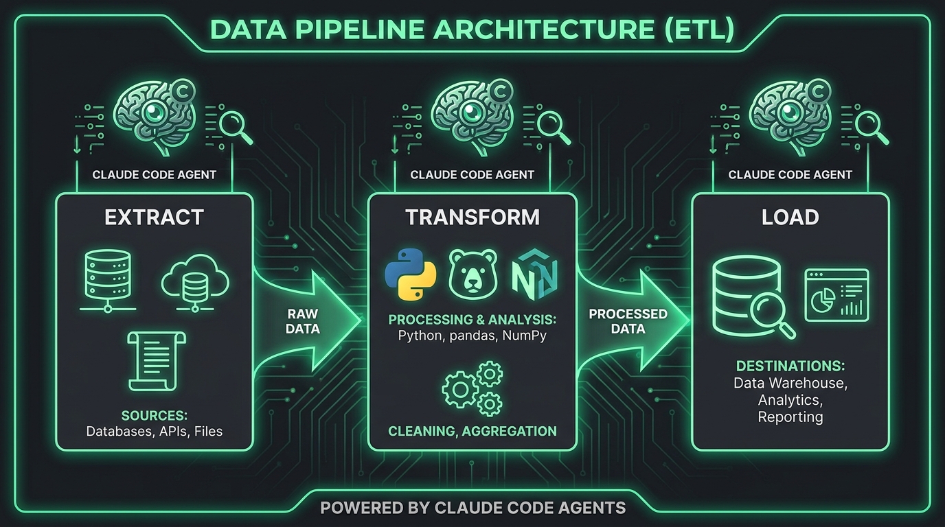 Diagram pipeline ETL với pandas numpy Claude Code monitoring