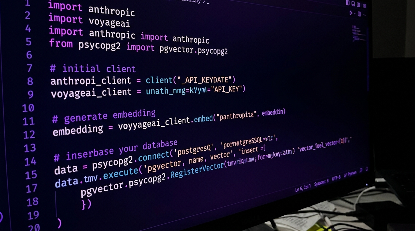 Voyage anthropic SDK pgvector code panel