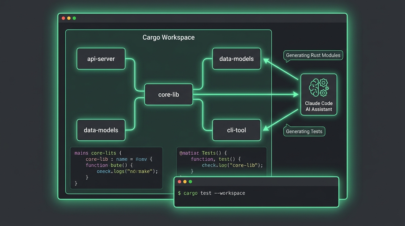 Cargo workspace với crates connected, Claude Code generate Rust modules