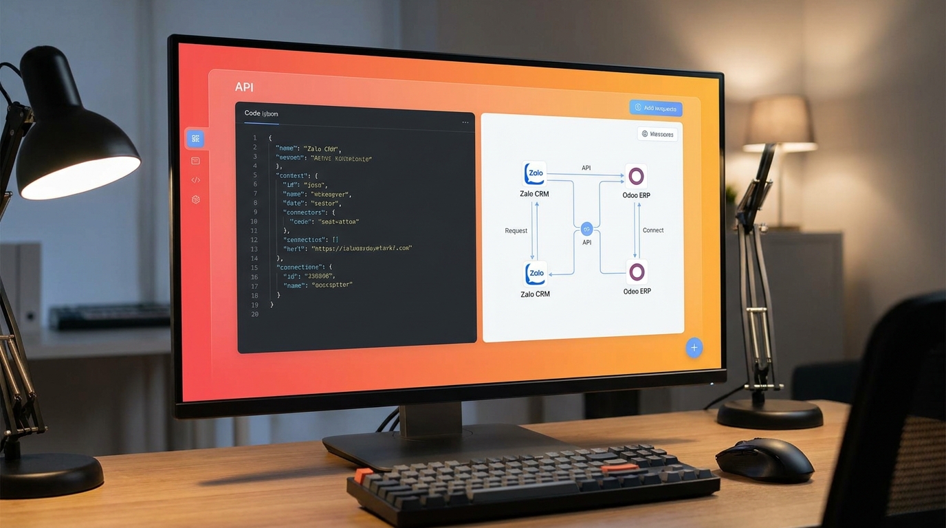 Màn hình code editor kết nối API ZaloCRM với Odoo ERP