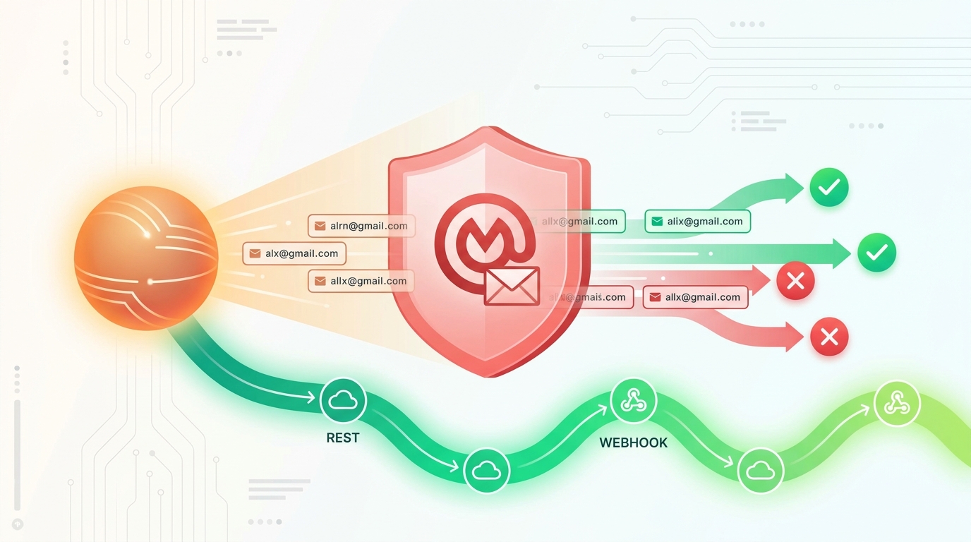 Sơ đồ tích hợp Claude AI và Mailgun email validation lọc địa chỉ rác