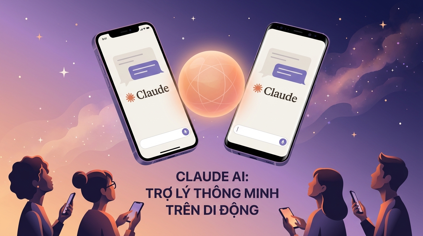 Hero ảnh mobile app Claude trên iPhone và Android