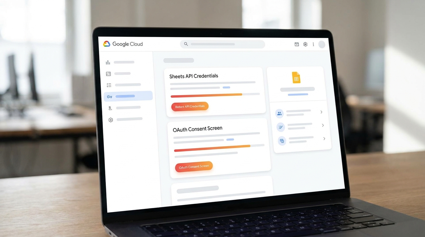 Google Cloud console hiển thị màn hình thiết lập credentials Sheets API và OAuth